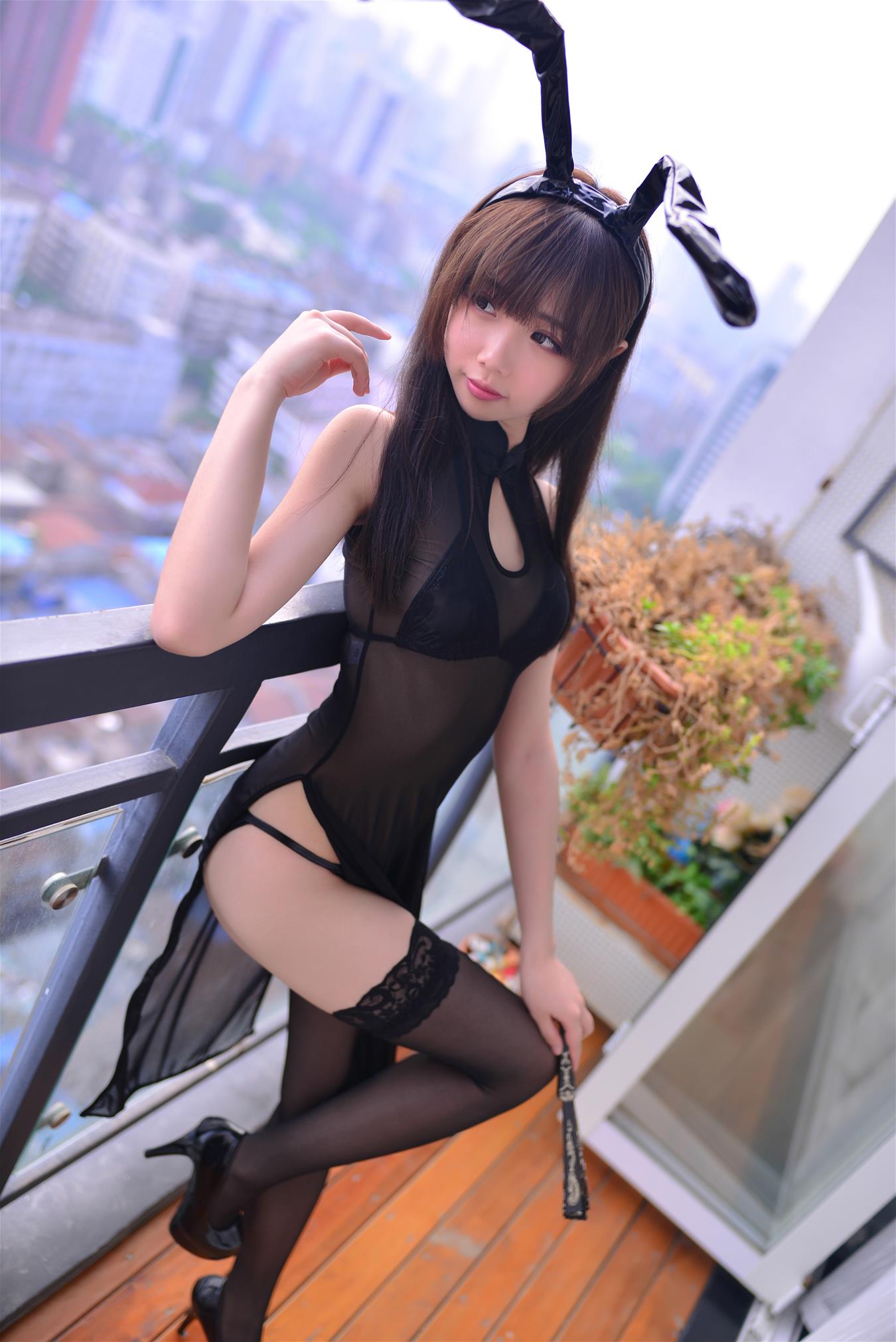 雪琪SAMA 黑透旗袍兔耳 [35P-308MB]