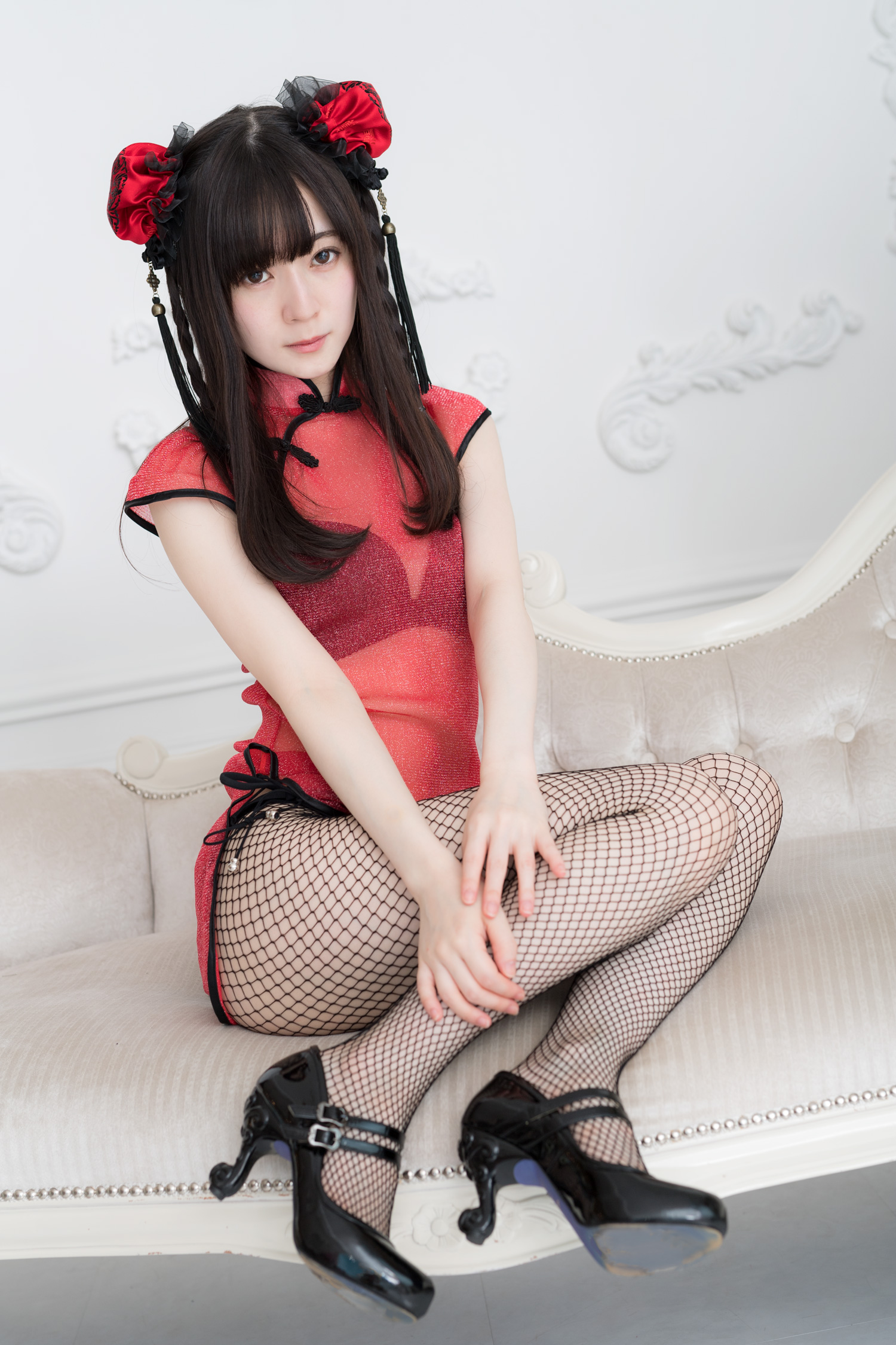 近卫丸子头 红 旗袍 [44P-39MB]