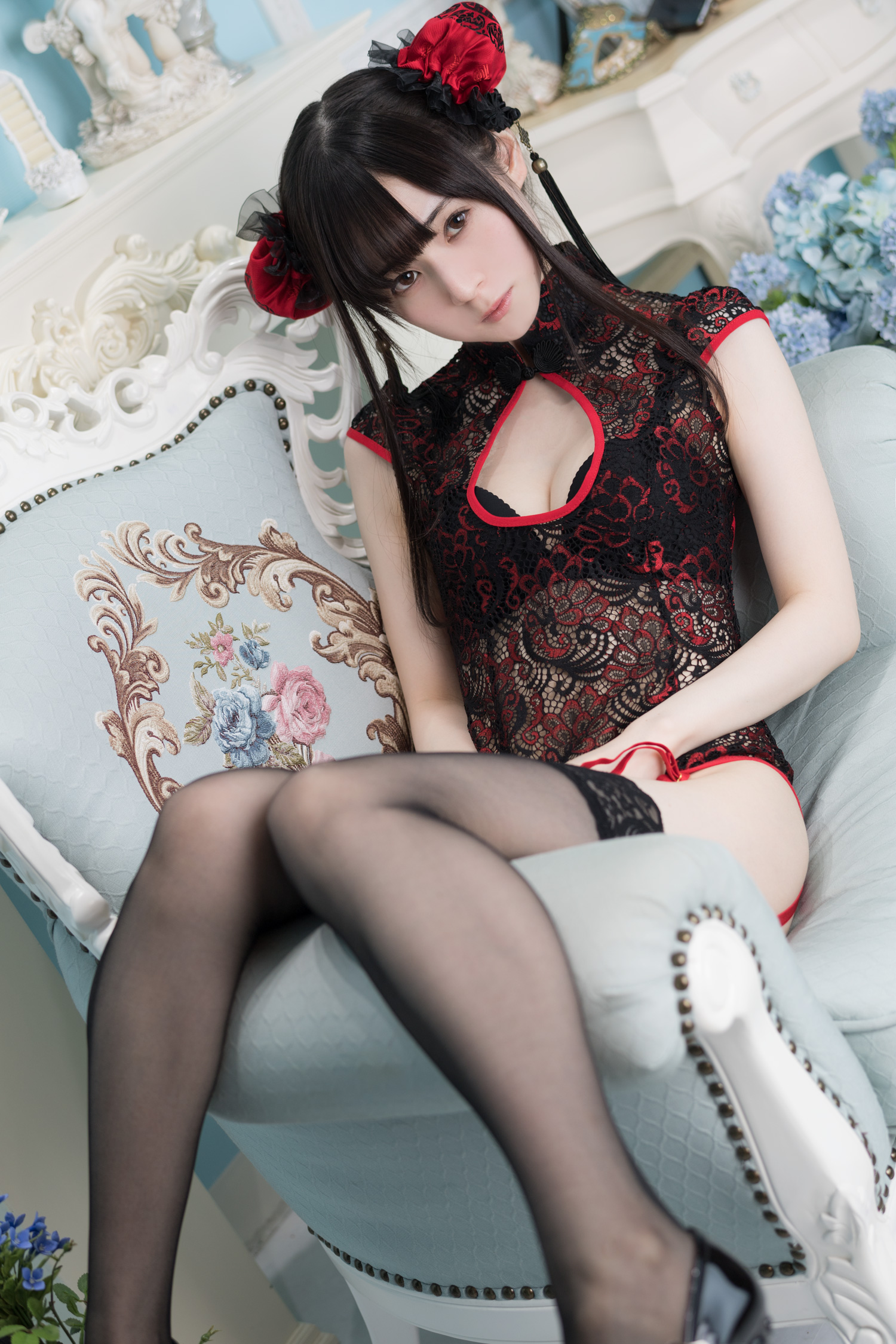 近卫丸子头 黑 旗袍 [87P-66MB]