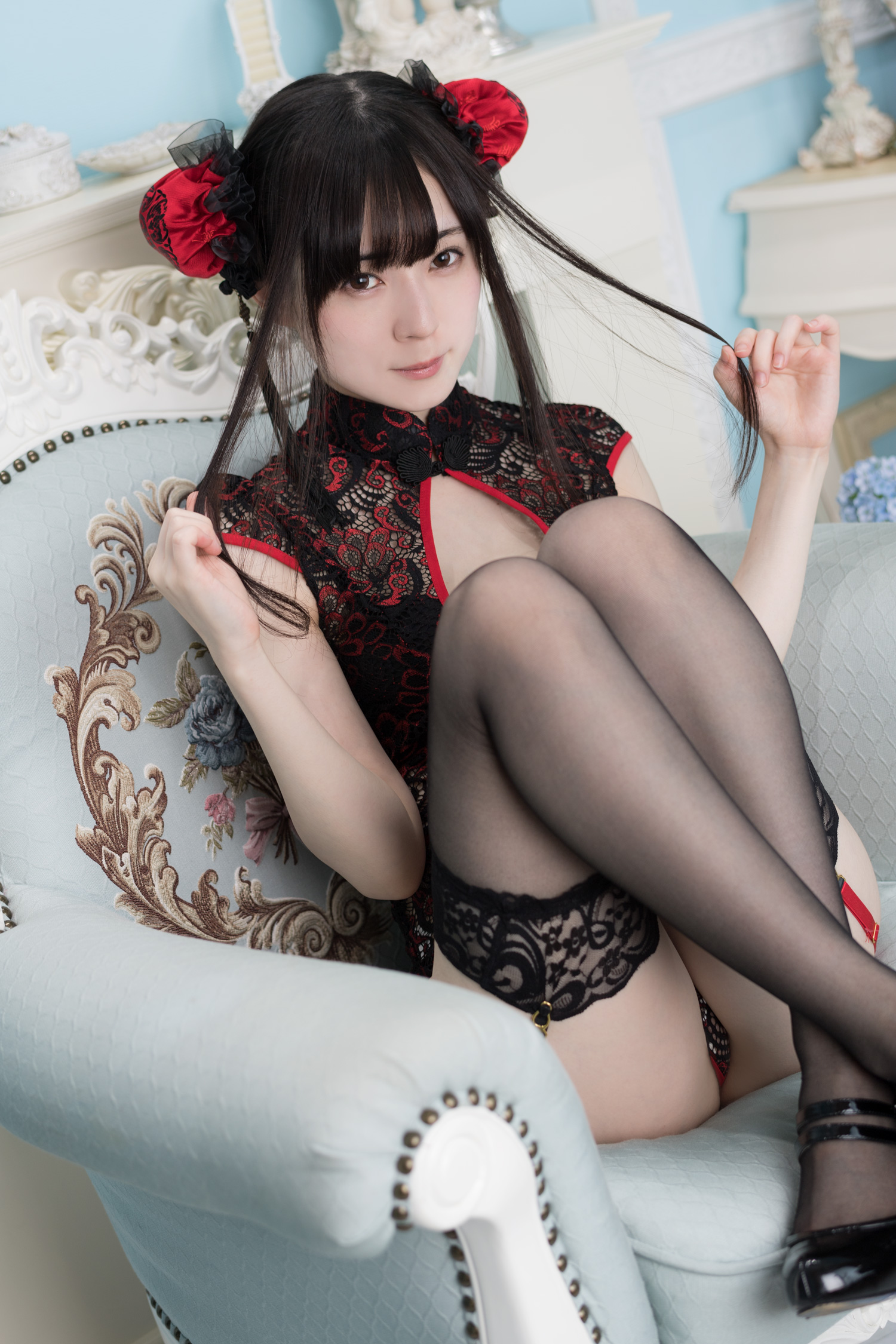 近卫丸子头 黑 旗袍 [87P-66MB]