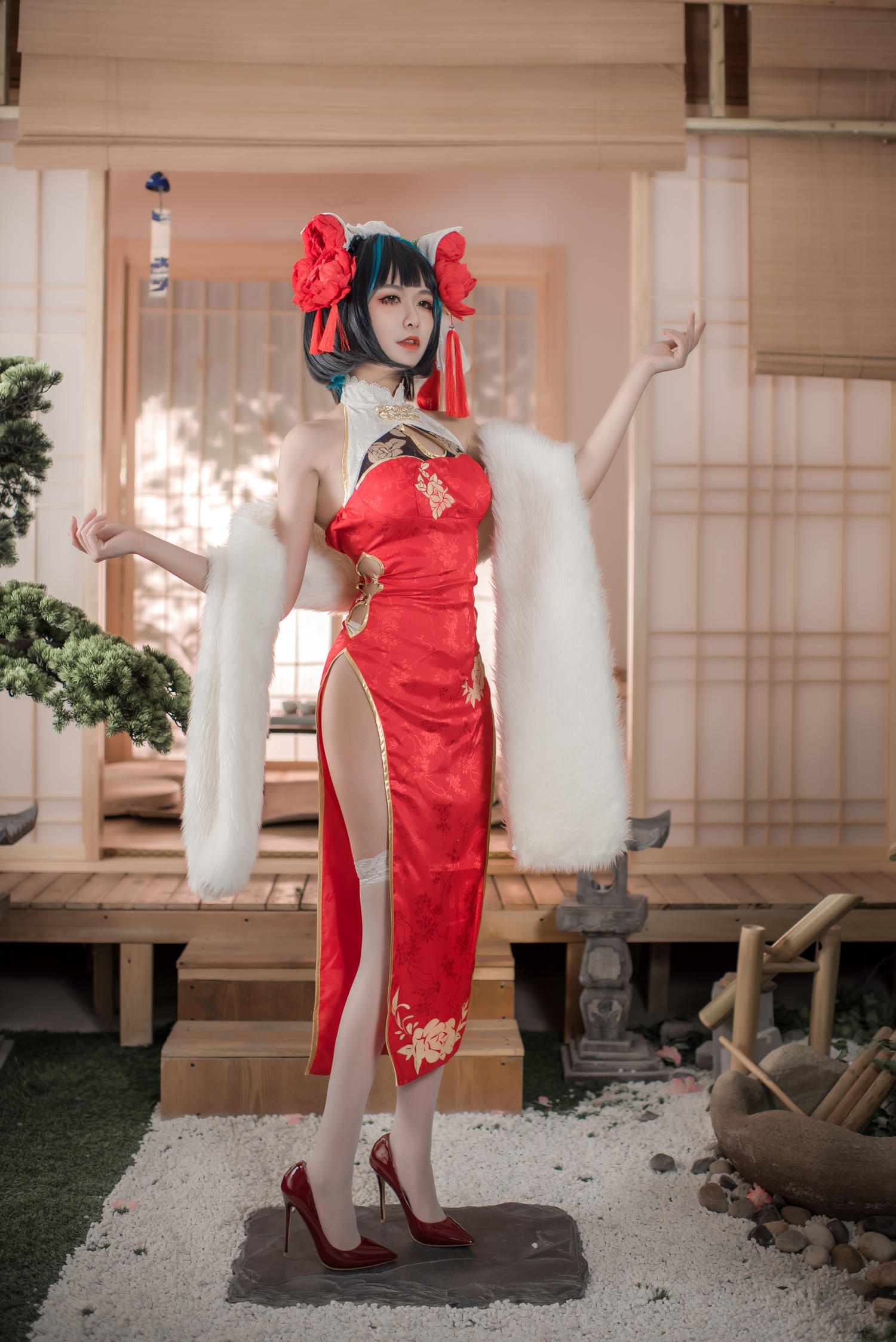 源纱希 - 柴郡红色旗袍 [50P]