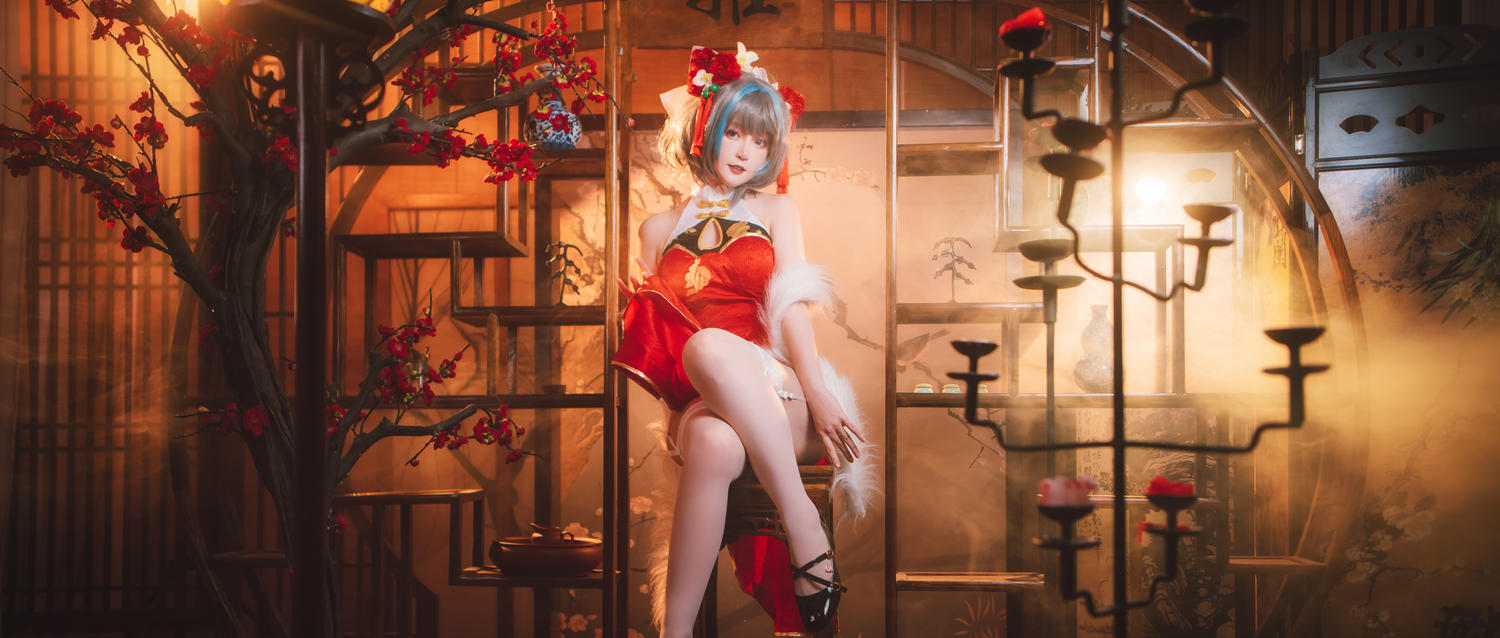 yui金鱼 - 柴郡 红旗袍 [17P]