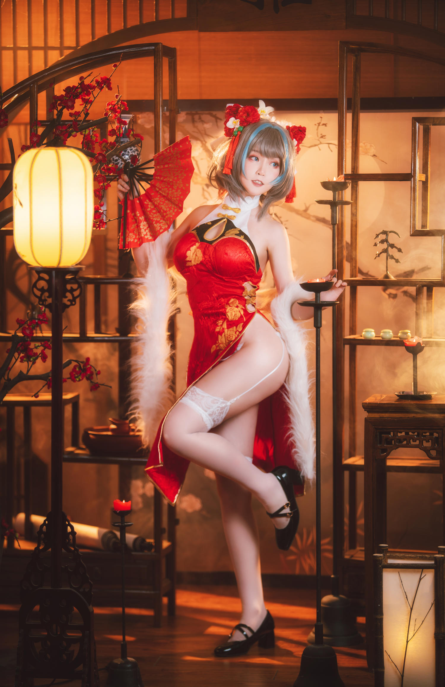 yui金鱼 - 柴郡 红旗袍 [17P]