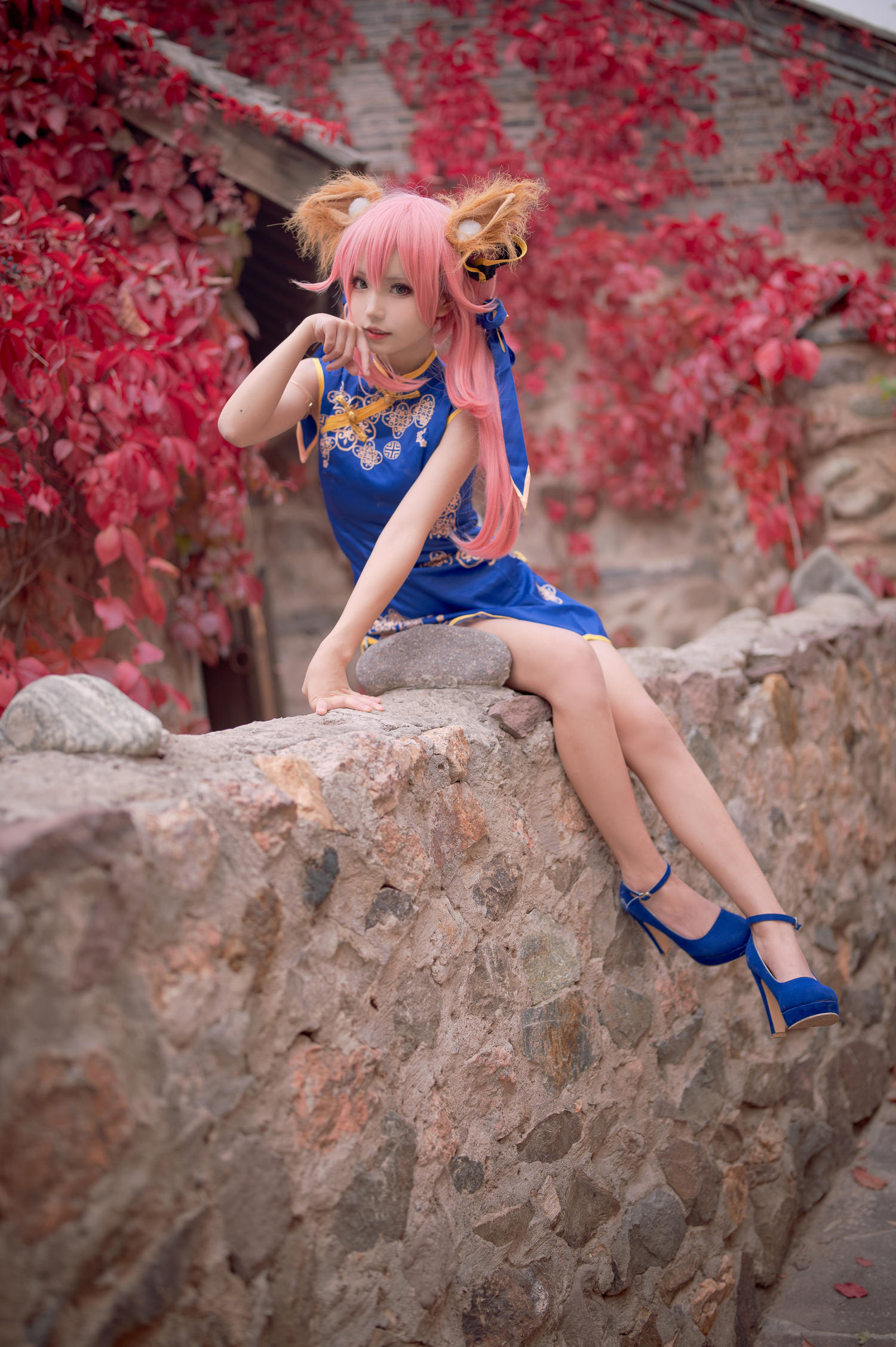 花柒Hana - 玉藻前同人蓝色旗袍 [9P]