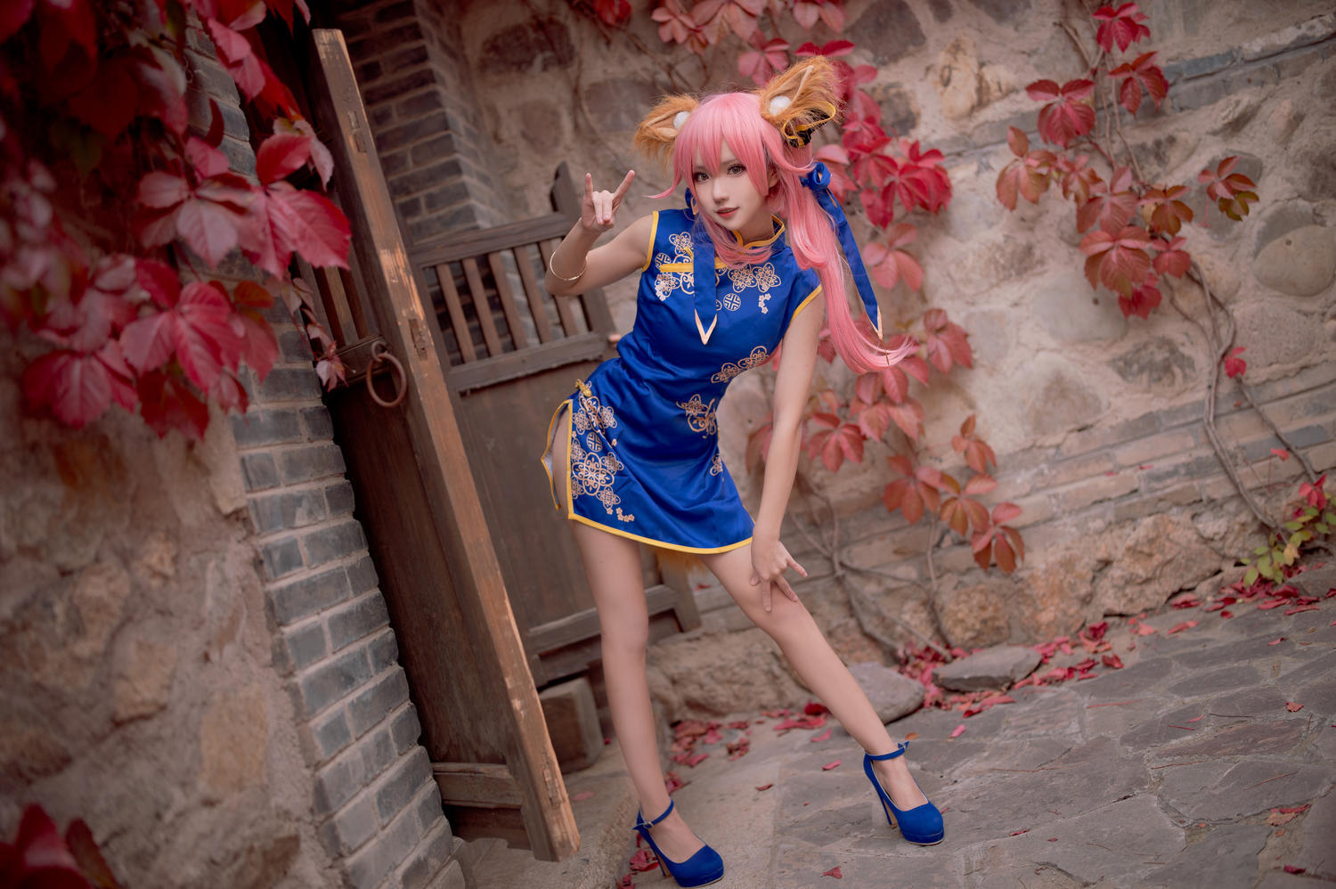 花柒Hana - 玉藻前同人蓝色旗袍 [9P]